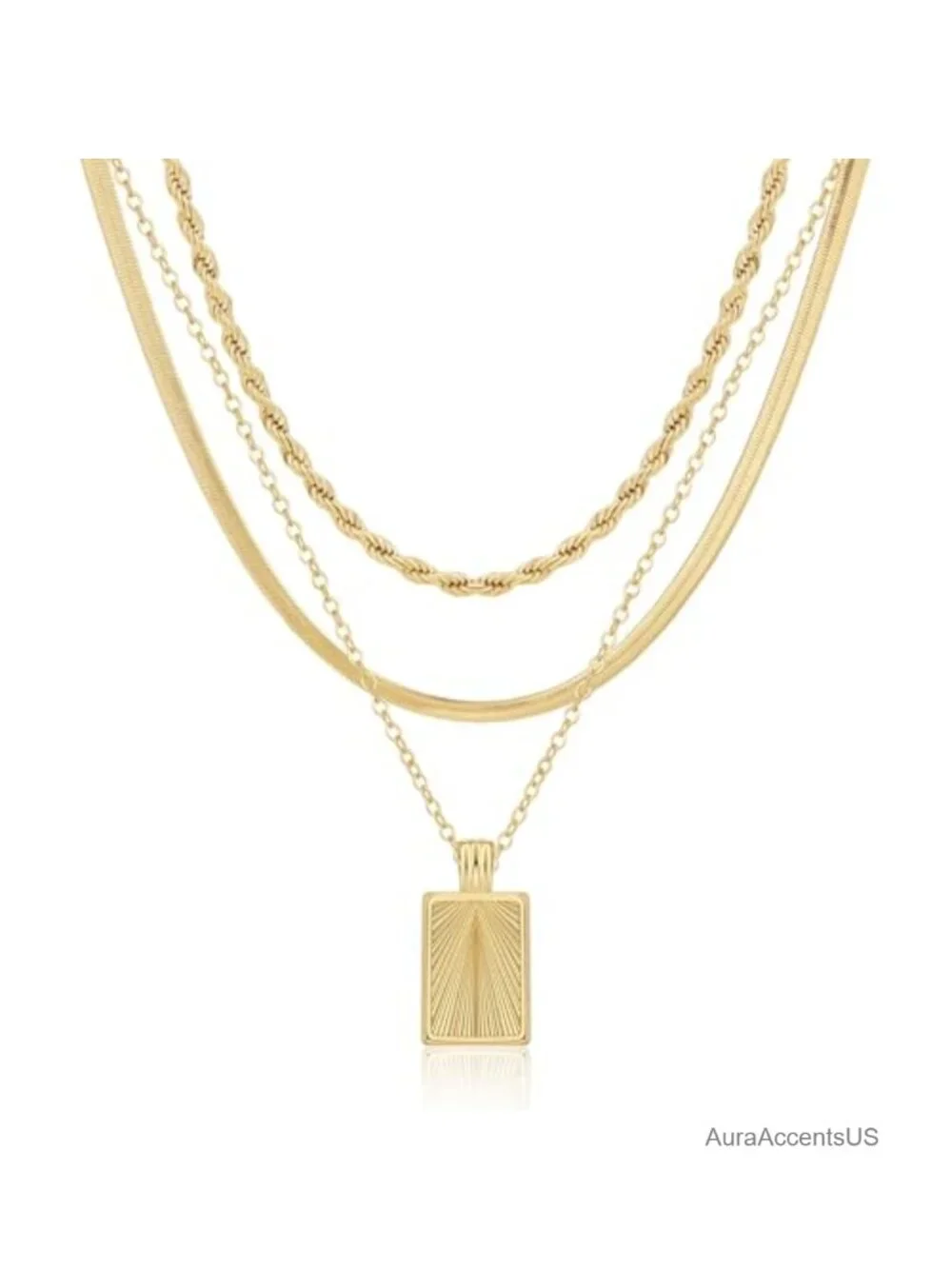 14K Real Gold Plated Layered Necklace Set, Stackable CZ Pendant Necklaces for